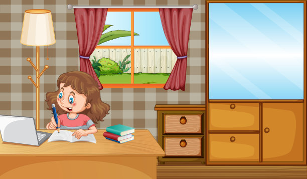 女孩在家做作业的场景图片下载