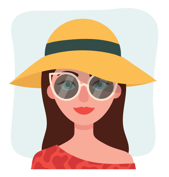 一个戴着墨镜和帽子的漂亮年轻女人。在海上度假。时尚的概念。平面向量插图图片下载