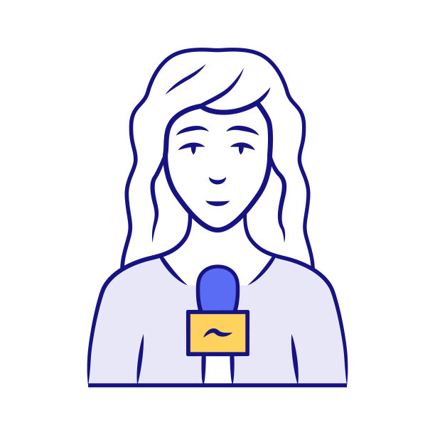 女记者蓝色图标。电视主持人、采访者。电视主持人。接受采访的女记者。报道突发新闻的女记者。孤立的矢量图图片下载