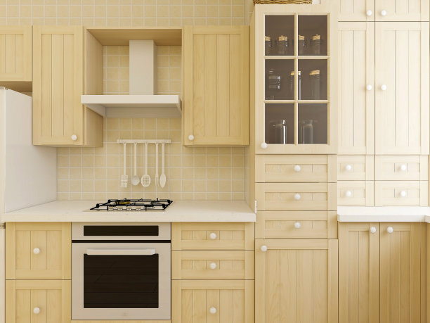 3D渲染，宽敞现代豪华厨房与酒吧设计。图片下载