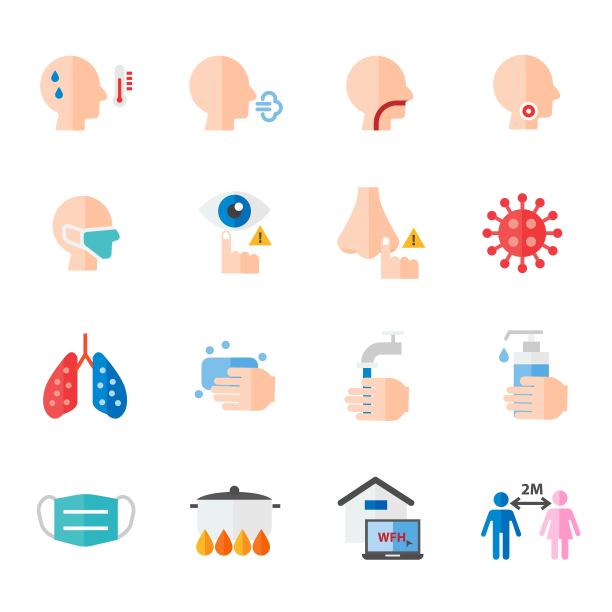冠状病毒Covid-19病毒颜色图标向量图片下载