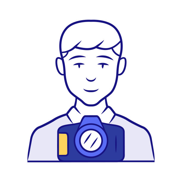 摄影记者蓝色图标。摄影师,狗仔队。使快照。专业媒体的记者。记者拍照。孤立的矢量图图片下载