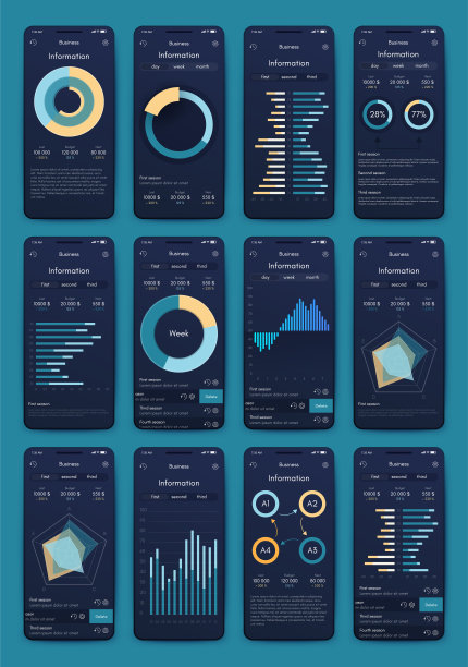 商业手册的现代信息图表向量元素。用于网站，公司宣传册，广告和市场营销。饼图，折线图，条形图和时间线。图片下载