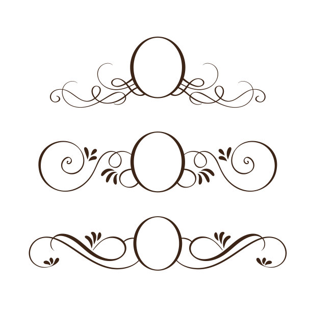 一套向量黑色圆形复古框架，设计元素与地方的文字或字母或照片，婚礼标志图片下载