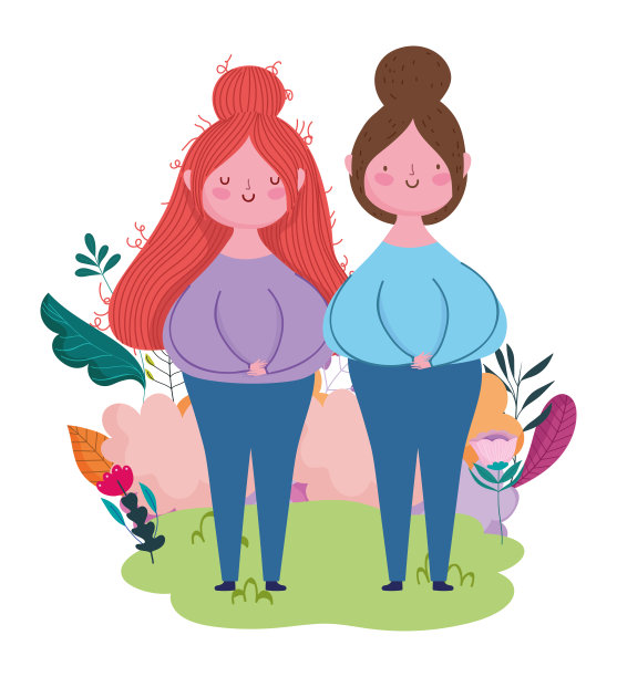 母亲节快乐，卡通女性鲜花绿叶草图片下载