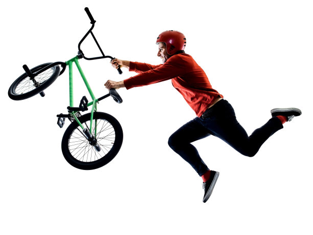 小轮车骑手自行车自行车自由式杂技特技孤立的白色背景图片下载