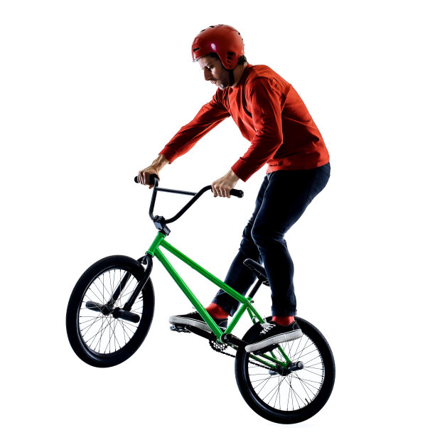 小轮车骑手自行车自行车自由式杂技特技孤立的白色背景图片下载