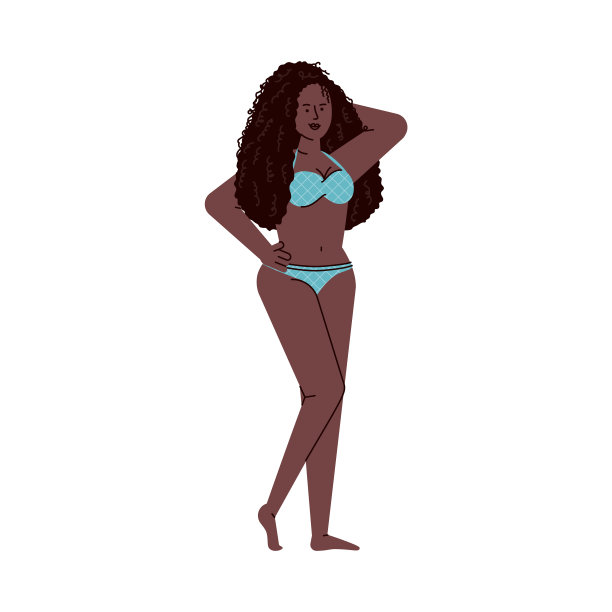 身体阳性非裔美国妇女在比基尼矢量插图孤立。图片下载