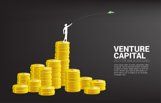 商人的剪影从钱币堆里扔出钱、纸币、折纸飞机。图片下载