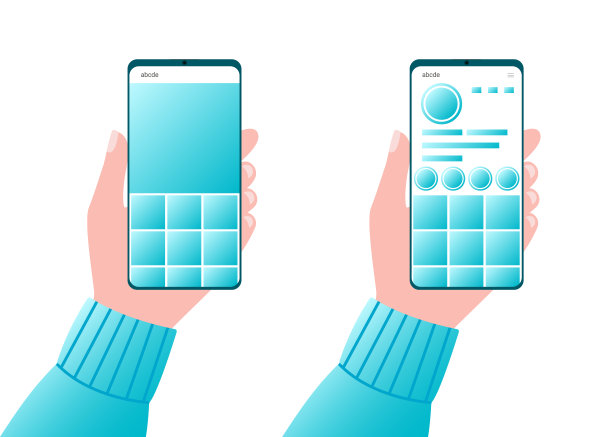 智能手机与社交移动应用在手。故事屏幕，界面，照片，框架设计，社交媒体网络，帖子。矢量模型模板插图图片下载