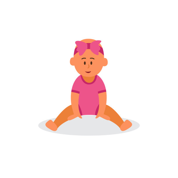 婴儿女孩的角色在粉红色的连体服坐，矢量插图孤立。图片下载