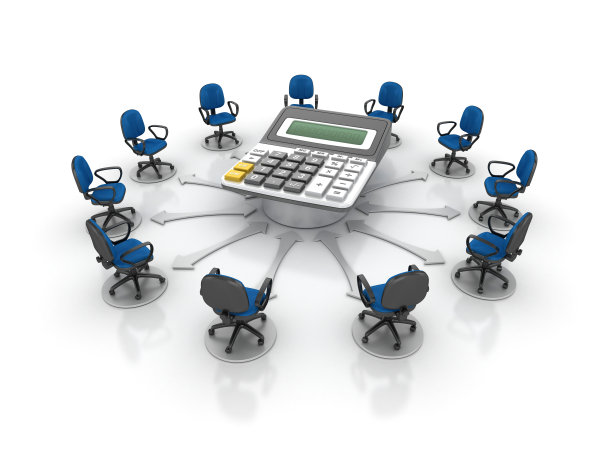 椅子团队与计算器- 3D渲染图片下载