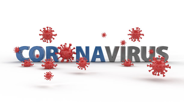 冠状病毒字与病毒细胞(剪切路径)图片下载