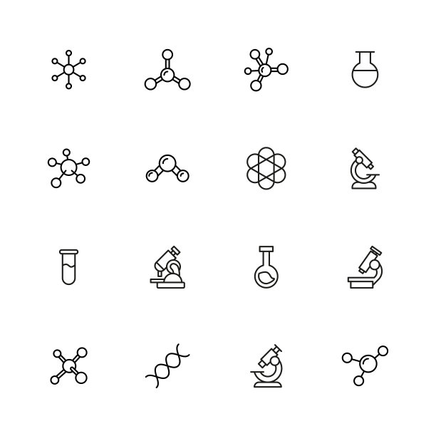 一组生物工程相关的矢量线图标。图片下载
