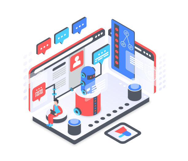 聊天机器人服务等角矢量插图图片下载