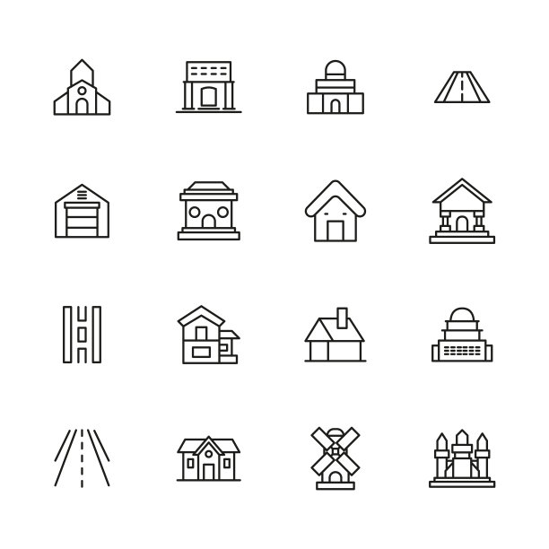 一套简单的城市现代细线图标。图片下载