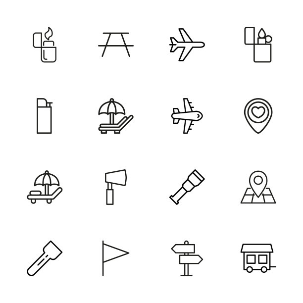 描线旅游图标集。图片下载