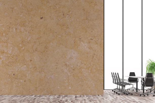 空空如也的办公室内部，大理石背景的会议桌-右图片下载