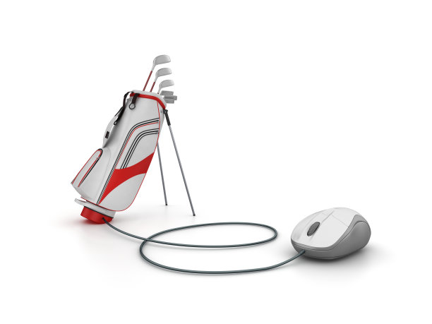 高尔夫球袋与电脑鼠标在黑板上- 3D渲染图片下载