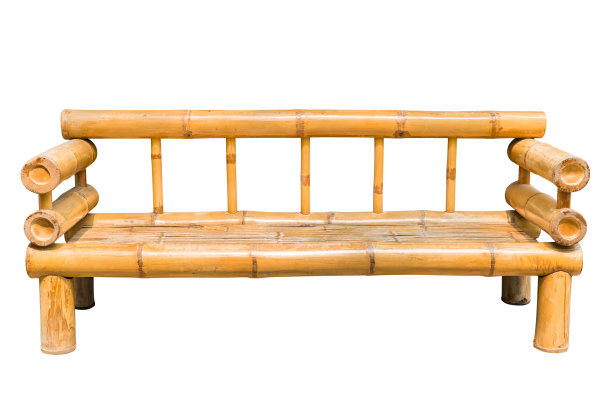 竹木凳孤立在白色背景上。长竹木椅孤立图片下载