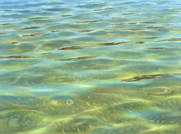 阳光明媚的水与透明的波浪水彩背景图片下载