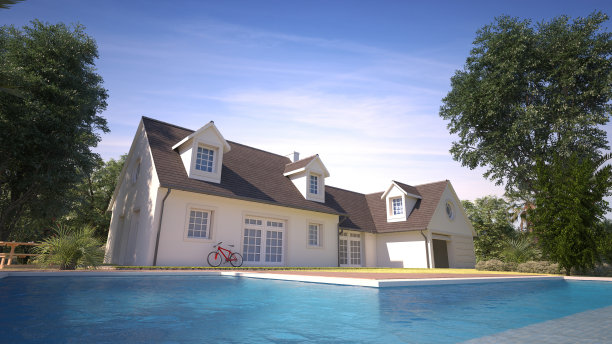 带游泳池的家庭住宅图片下载