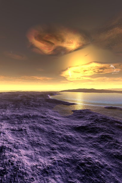 外星人的星球。山和湖。三维渲染图片下载