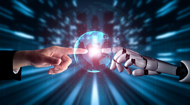 未来的人工智能机器人和半机械人。图片下载