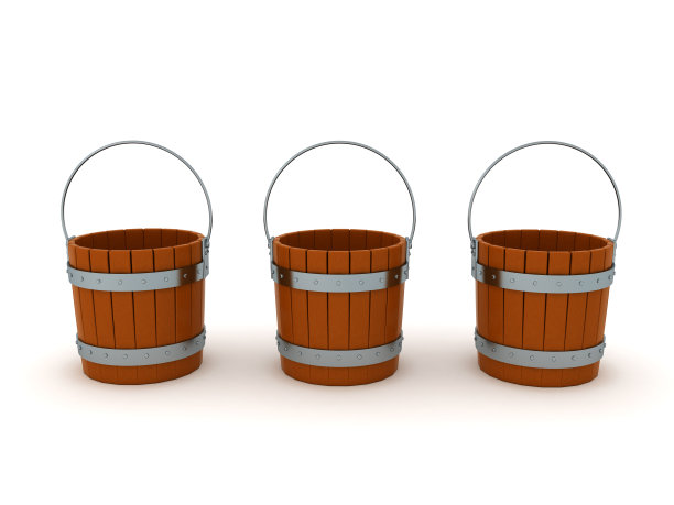三个木桶的3D渲染图片下载
