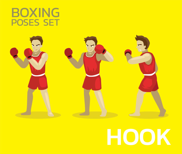 钩漫画拳击姿势Set Man卡通矢量插图图片下载