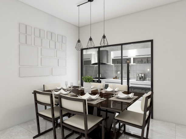 3D效果图，温馨餐厅区域设计，木制桌椅图片下载