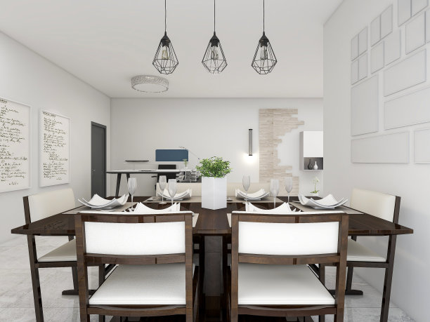 3D效果图，温馨餐厅区域设计，木制桌椅图片下载