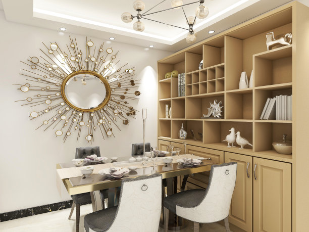 3D效果图，温馨餐厅区域设计，木制桌椅图片下载