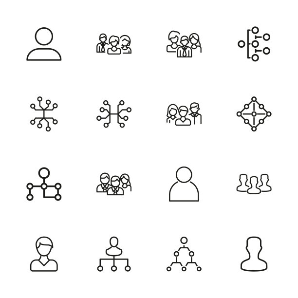 团队合作相关矢量线性图标套装图片下载