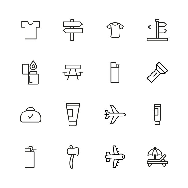 向量线图标的旅行集合。图片下载