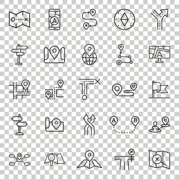 扁平风格导航图标集：GPS定位方向矢量图图片下载