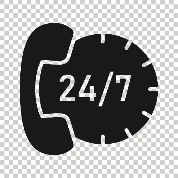 扁平风格的24/7手机服务图标。白色背景的电话交谈矢量图。热线联络业务概念图片下载