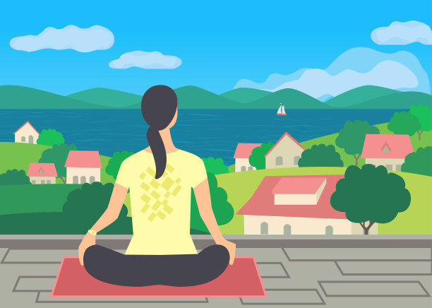 年轻女子在平台上练习瑜伽图片下载