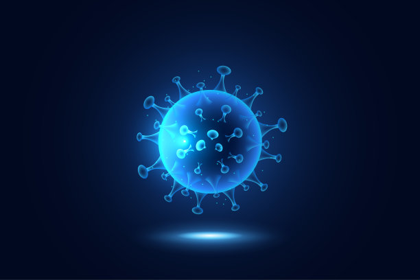 网格病毒感染Covid-19，冠状病毒，Sars疾病，Sars - cov -2疾病在蓝色背景图片下载