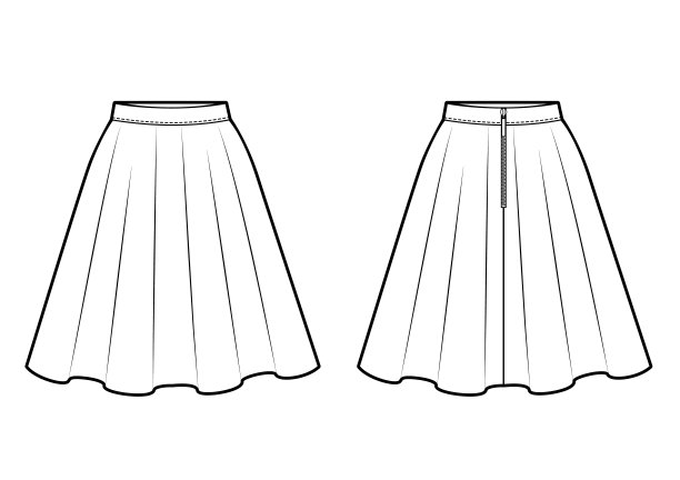 女裙矢量模板孤立在白色的背景。前后视图。图片下载