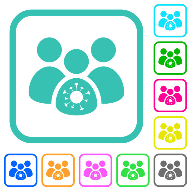 群冠状病毒感染鲜艳的彩色平面图标图片下载