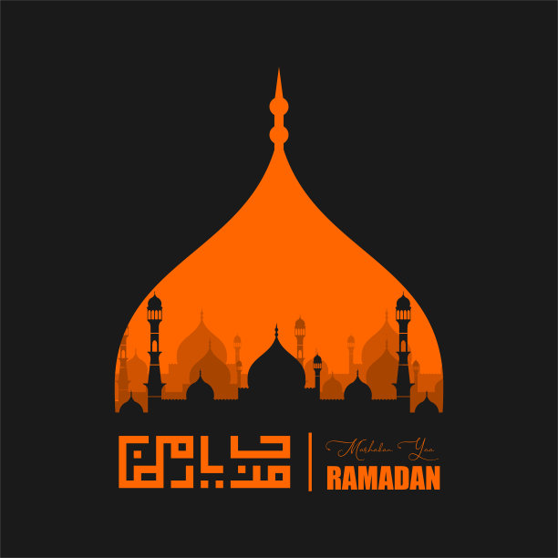 斋月卡里姆背景与清真寺剪影设计图片下载
