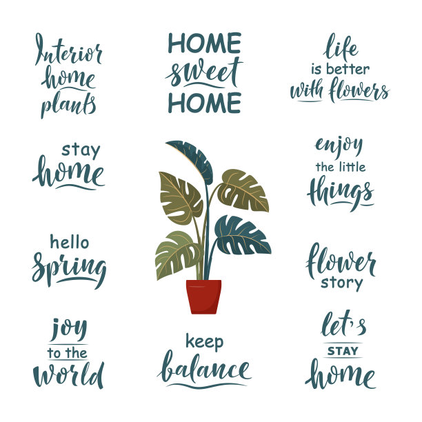 关于家庭和家庭园艺的一组字母标志。图片下载