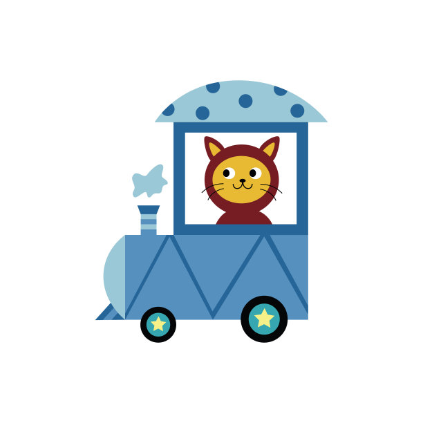 猫卡通人物一个蒸汽机司机，平面矢量插图孤立。图片下载