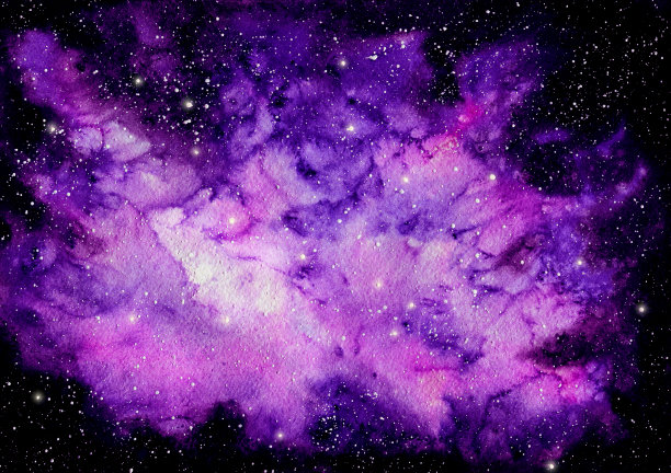 水彩画亮粉色和紫色星云图片下载
