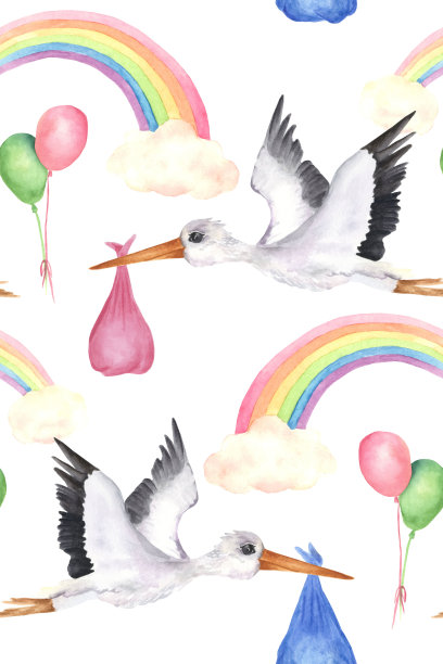 无缝手绘水彩婴儿图案。素材图片