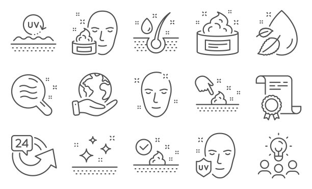 一套美丽的图标，如皮肤条件，水，精华油。向量图片下载