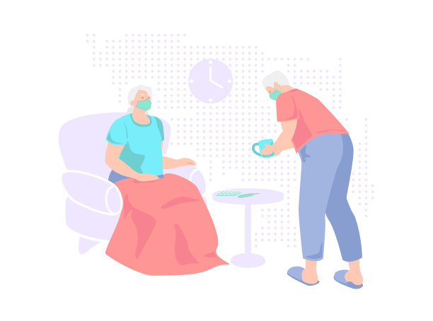 戴着外科口罩的老年夫妇免受流感病毒隔离(白色背景)。老年老年人在家中患有季节性冬季感冒疾病。一起照顾健康图片下载