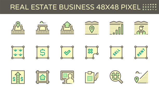 房地产商业和土地投资矢量图标集设计，48X48像素完美，笔画可编辑。图片下载