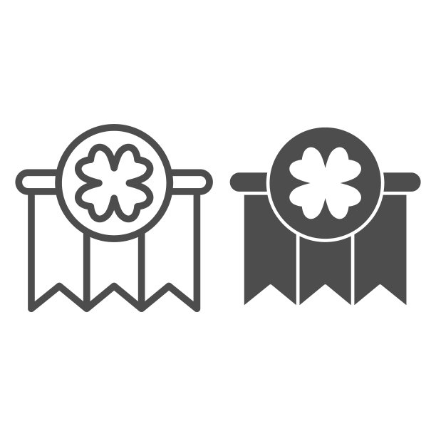 三叶草花环线和固体图标。庆祝以悬挂花环和三叶草轮廓风格的象形文字在白色的背景。帕特里克日派对移动概念和网页设计。矢量图形。图片下载
